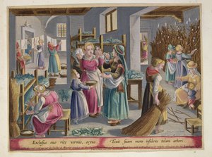 The Eggs Duly Hatch into Worms, they are Covered by Mulberry Leaves and then the Women Place them in Branches to Weave their Cocoons, plate 4 from 
